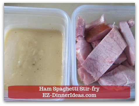 Ham Spaghetti Stir-Fry - Ham and gravy leftover.