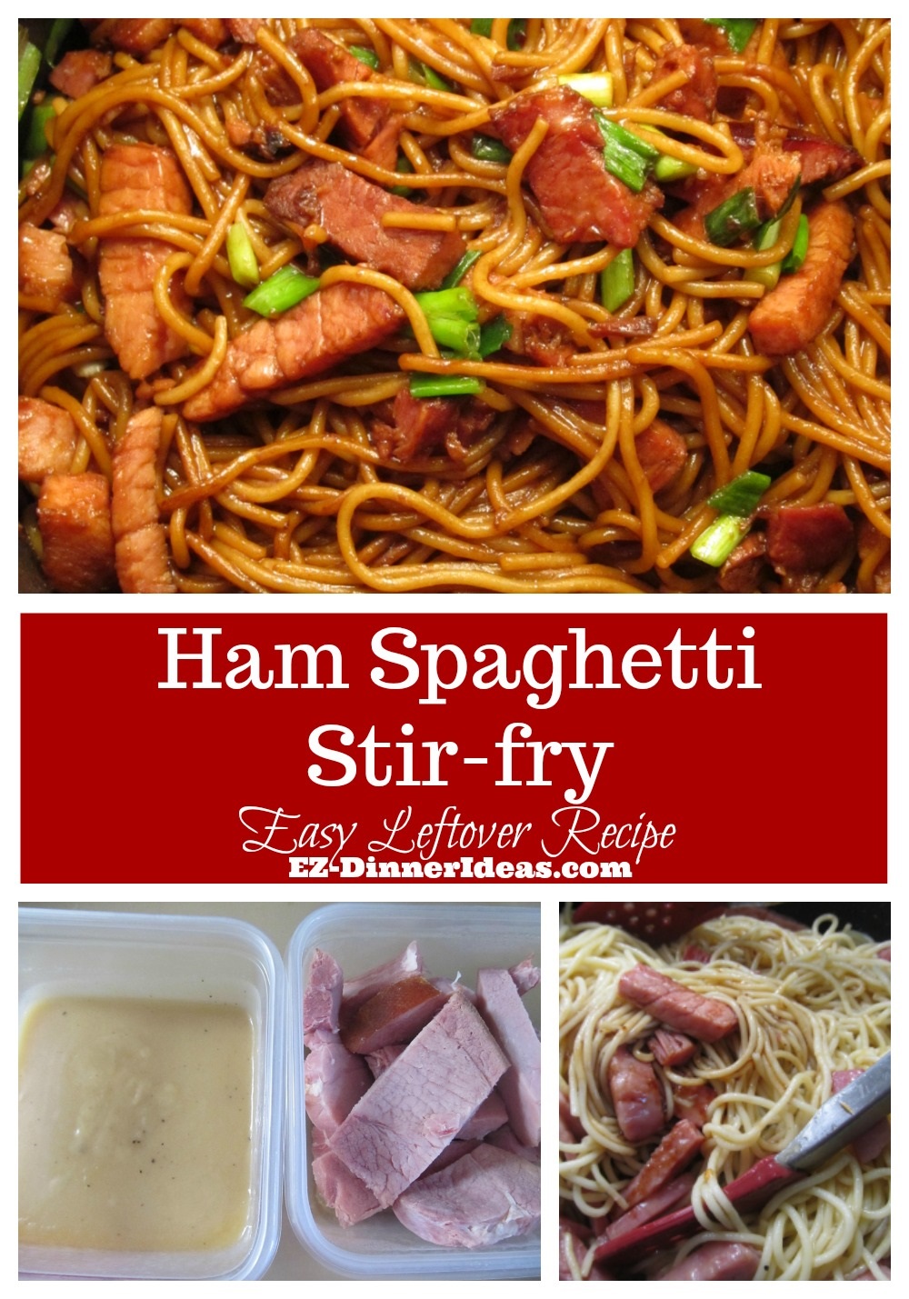 Ham Spaghetti Stir-fry is an Asian fusion dish.  Who would think ham leftover can turn into such an addicting and delicious pasta dish?