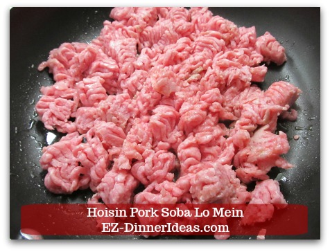BBQ Pork Lo Mein Recipe | Hoisin Pork Soba Lo Mein - Use spatula to cut meat into pieces.