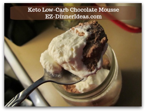 Keto Low-Carb Chocolate Mousse - Add whipped cream saved earlier on top of chocolate mousse and enjoy