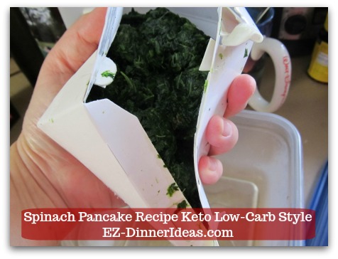 Spinach Pancake Recipe Keto Low-Carb Style - A box of thawed frozen spinach, open the lid of the box and fold the box into halves diagonally.