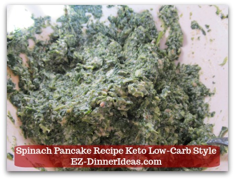 Spinach Pancake Recipe Keto Low-Carb Style - Spinach pancake batter is ready.  You will need 1/3 cup of batter for each pancake.