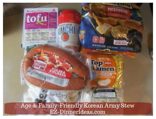 Several typical ingredients of Korean army stew