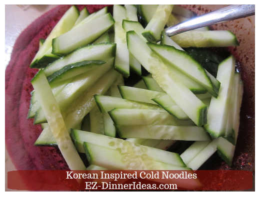 Cucumber in mixing bowl