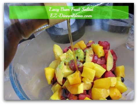 Lazy Bum Fruit Salad - Last but not least, add maple syrup, mix and enjoy. Lazy Bum Fruit Salad - Last but not least, add maple syrup, mix and enjoy.