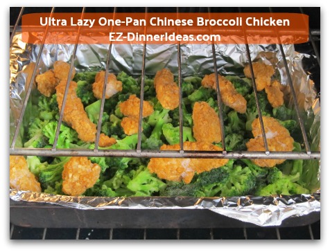 Ultra Lazy One-Pan Chinese Broccoli Chicken - Space out the frozen chicken nuggets/tender