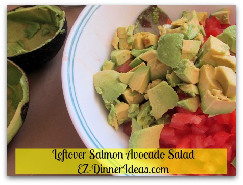 Quick and Easy No-Cook | Salmon Avocado Salad - Add diced avocado and save skin for using as serving bowls.