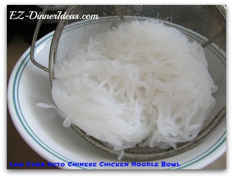 Quick and Easy Chicken Meal | Low Carb Keto Chinese Chicken Noodle Bowl - Drain Shirataki through a strainer and run cold tap water for about a minute