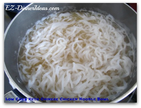 Quick and Easy Chicken Meal | Low Carb Keto Chinese Chicken Noodle Bowl - Add ginger (optional) and noodles into the boiling broth