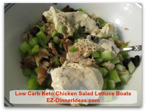 Low Carb Keto Chicken Salad Lettuce Boats - Add mayo, salt and pepper
