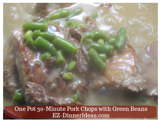 Pork chops and green beans coming together Pork chops and green beans coming together