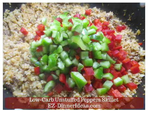 Diced pepper into unstuffed peppers skillet