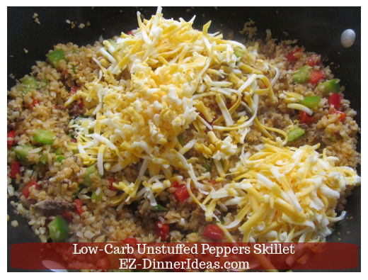 Adding cheese into unstuffed peppers skillet