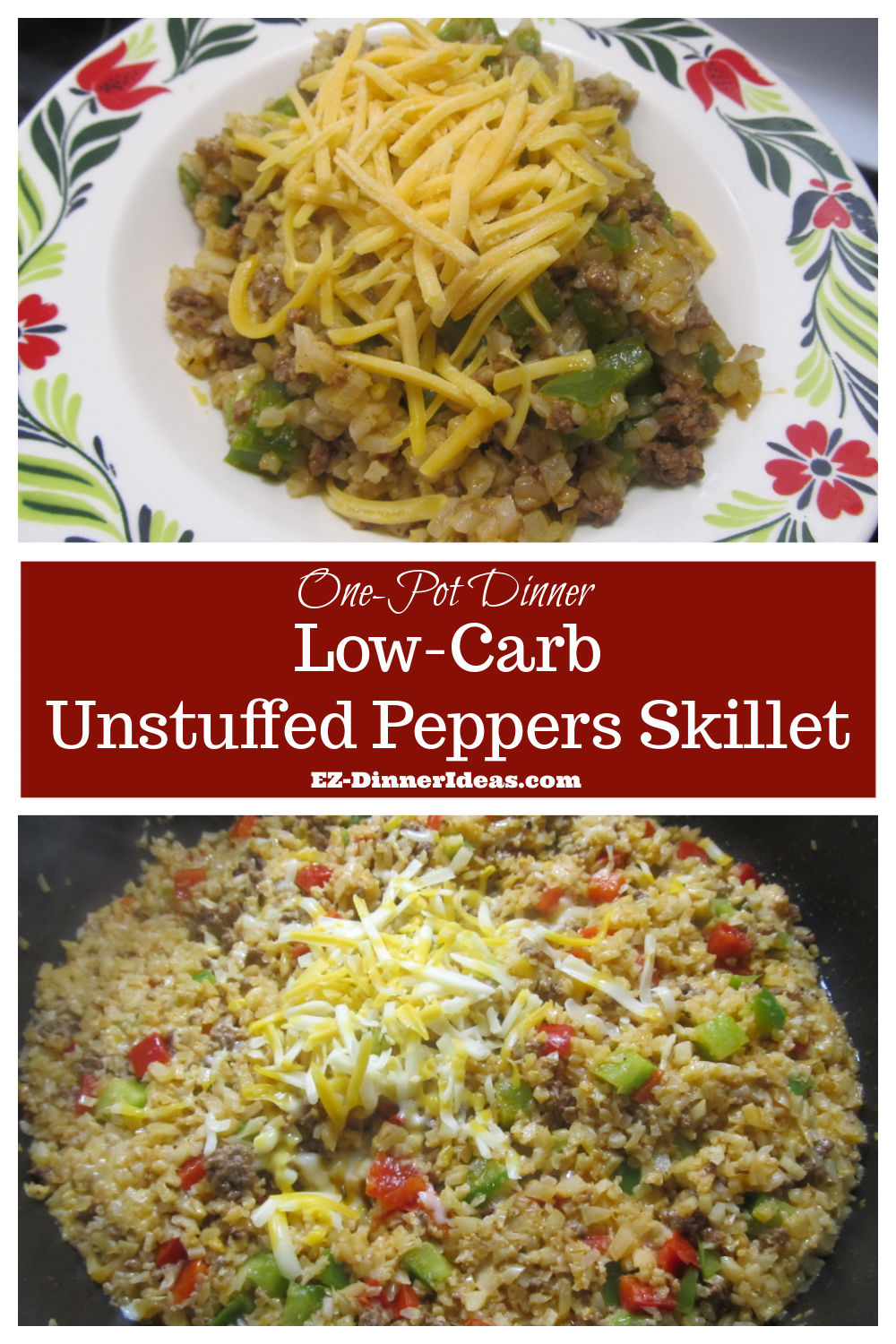 Unstuffed Peppers Skillet with Cauliflower Rice in Low-Carb Style
