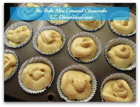No-Bake Mini Caramel Cheesecake - Transfer filling to a plastic bag to pipe it on top of the crust