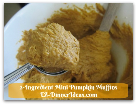 Recipe Using Spice Cake Mix | 2-Ingredient Mini Pumpkin Muffins - Use an ice-cream scoop of 2 tsp size to transfer batter into cupcake tin.