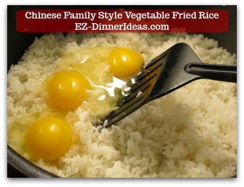 Mixed Vegetable Fried Rice | Chinese Family Style Vegetable Fried Rice - Add eggs into hot cooked rice