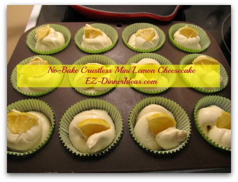 No-Bake Crustless Mini Lemon Cheesecake - Garnish with lemon slices and chill in the fridge for at least 4 hours or overnight before serving No-Bake Crustless Mini Lemon Cheesecake - Garnish with lemon slices and chill in the fridge for at least 4 hours or overnight before serving