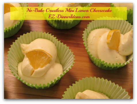 No-Bake Crustless Mini Lemon Cheesecake - Same cheesecake filling from this recipe can fill 6 mini graham cracker crusts or a regular size one No-Bake Crustless Mini Lemon Cheesecake - Same cheesecake filling from this recipe can fill 6 mini graham cracker crusts or a regular size one