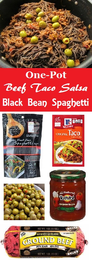 One-Pot Beef Taco Salsa Black Bean Spaghetti - 5 Ingredients to make this make-you-feel-good pasta dish
