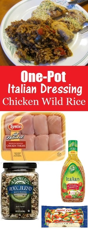 One-Pot Italian Dressing Chicken Wild Rice with Pepper and Onion - 4 easy ingredients to make this one-pot dinner