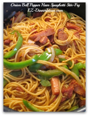 Onion Bell Pepper Ham Spaghetti Stir-Fry