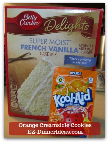 Easy Cake Mix Cookies Recipe | Orange Creamsicle Cookies - French Vanilla Cake Mix and Orange Drink Powder Mix are the key ingredients of this recipe.