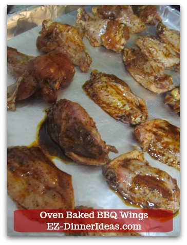 Oven Baked BBQ Wings - Single layer wings on a baking sheet and bake. Oven Baked BBQ Wings - Single layer wings on a baking sheet and bake.