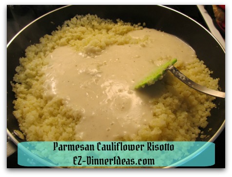 Parmesan Cauliflower Risotto - Pour sauce into cauliflower rice