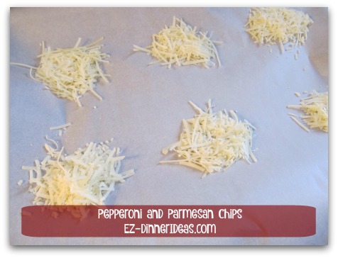 Pepperoni and Parmesan Chips - A teaspoon of freshly shredded Parmesan cheese for each Parmesan chip Pepperoni and Parmesan Chips - A teaspoon of freshly shredded Parmesan cheese for each Parmesan chip