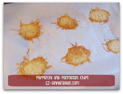 Pepperoni and Parmesan Chips - The edges are crispy and nutty.  The middle is slightly chewy Pepperoni and Parmesan Chips - The edges are crispy and nutty.  The middle is slightly chewy