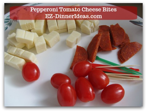 Cheese Finger Food | Pepperoni Tomato Cheese Bites - Get everything ready into an assembly line.