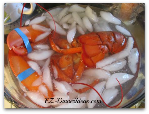 When water boils again, transfer the lobster into a bowl of ice water