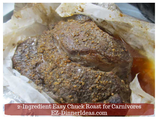 Cooked chuck roast with plenty of yummy juice.