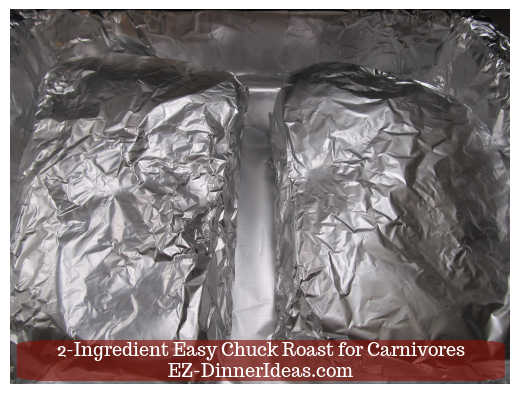 2 pieces of chuck roast about the same weight cooking in the oven at the same time.