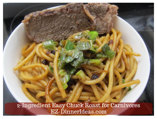 Chuck roast leftover served with a noodle bowl.
