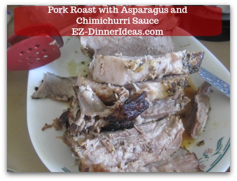 Pork Roast Recipe | Pork Roast with Asparagus and Chimichurri Sauce - Carve meat (you can keep or remove the skin at this point.) Pork Roast Recipe | Pork Roast with Asparagus and Chimichurri Sauce - Carve meat (you can keep or remove the skin at this point.)