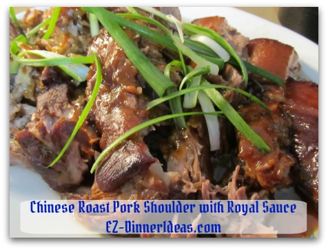 Crockpot Pork Roast Recipe - Garnish with scallion (optional) and serve more sauce on the side