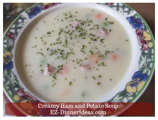 Creamy ham and potato soup ready to serve Creamy ham and potato soup ready to serve