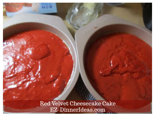 Putting batter into 2 cake pan and bake