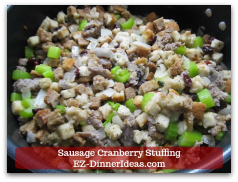 Sausage Cranberry Stuffing Recipe - Hold the salt and pepper.  Ready to transfer to casserole dish.