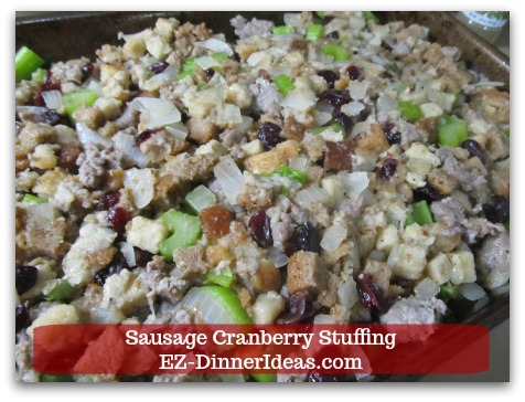 Sausage Cranberry Stuffing Recipe - Even layer stuffing in the casserole dish and bake in the oven.