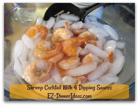 Party Shrimp Cocktail With 4 Dipping Sauces - Transfer cooked shrimp into ice water Party Shrimp Cocktail With 4 Dipping Sauces - Transfer cooked shrimp into ice water