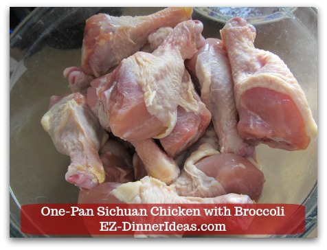 Sichuan Chicken Recipe | One-Pan Sichuan Chicken with Broccoli - Transfer chicken drumsticks into a big mixing bowl.