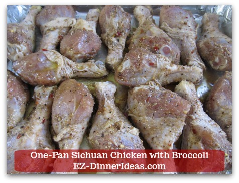 Sichuan Chicken Recipe | One-Pan Sichuan Chicken with Broccoli - Single layer chicken on roasting pan and bake until cooked through.