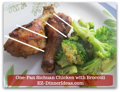 Sichuan Chicken Recipe | One-Pan Sichuan Chicken with Broccoli - Served in traditional Chinese way is to cut the drumstick meat and bone according to the lines shown on this picture.