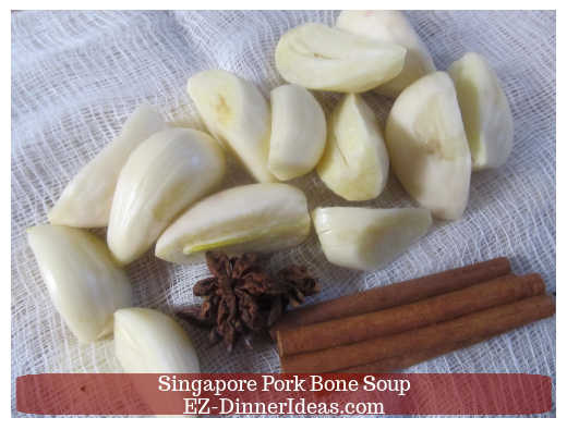 Garlics, start anise and cinnamon sticks Garlics, start anise and cinnamon sticks