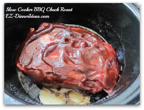 Slow Cooker BBQ Chuck Roast - cover BBQ sauce all around the meat