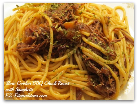 Slow Cooker BBQ Chuck Roast Spaghetti