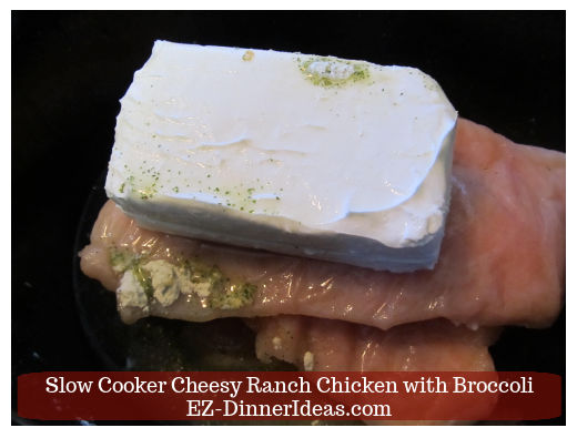 Chicken with cream cheese, ranch seasoning and broth Chicken with cream cheese, ranch seasoning and broth